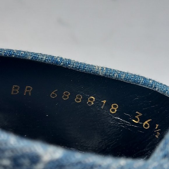 SAINT LAURENT Blue Denim Logo Print La 16 Open Toe Mule Sandal - Picture 4 of 10